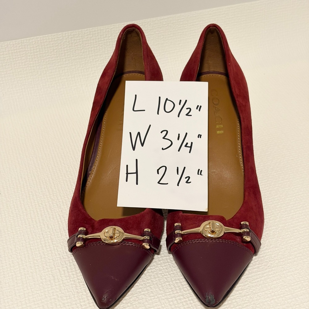 Coach Womens Burgundy Suede Leather Pointed Toe Turnlock Kitten Heel Pumps 8B - Picture 4 of 12